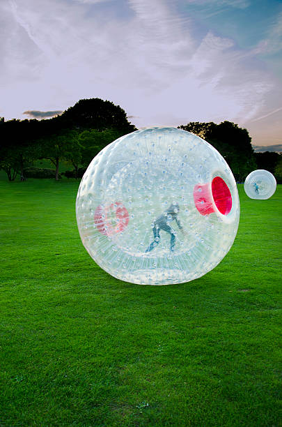 Zorbing Kids Rolling Inside Large Plastic Ball zorbing stock pictures, royalty-free photos & images