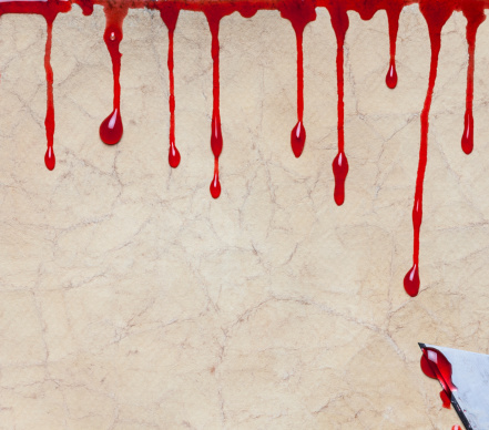 Antique Paper Surface Dripping with Blood, Razor Blade.  Write something frightening on it!