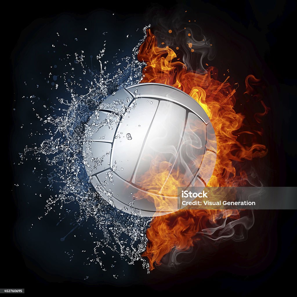 Volleyball Ball Volleyball Ball in Fire and Water Isolated on Black Background Volleyball - Ball Stock Photo