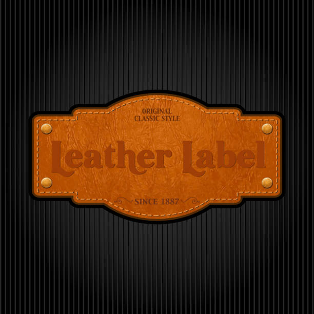 Vintage leather label attached to a pinstripe background vector art illustration