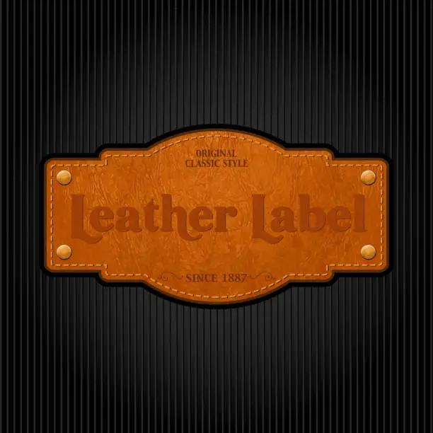 Vector illustration of Vintage leather label attached to a pinstripe background