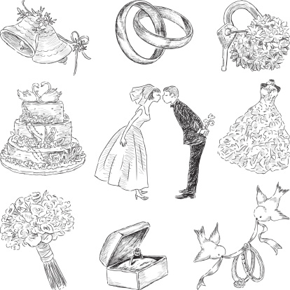 Vector sketches of a set of a wedding symbols.