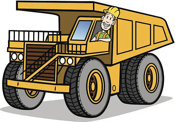 Vector illustration of Cartoon Guy Driving Dump Truck