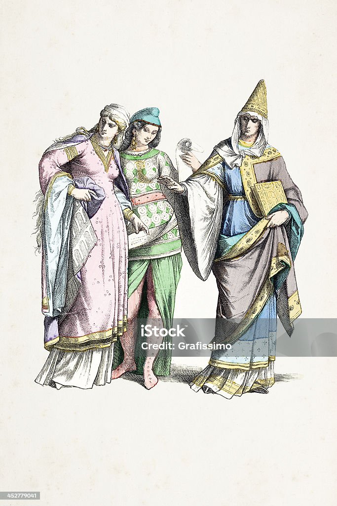 Normans tradicionais de costumes do décimo século - Royalty-free Adulto Ilustração de stock