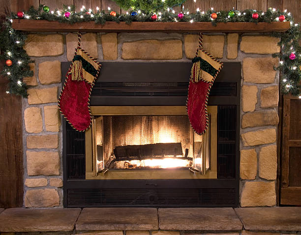 istock Christmas Fireplace Hearth and Stockings Landscape 452780261