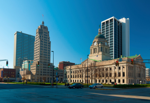 Downtown Fort Wayne, Indiana Skyline, including Allen County Courthouse.