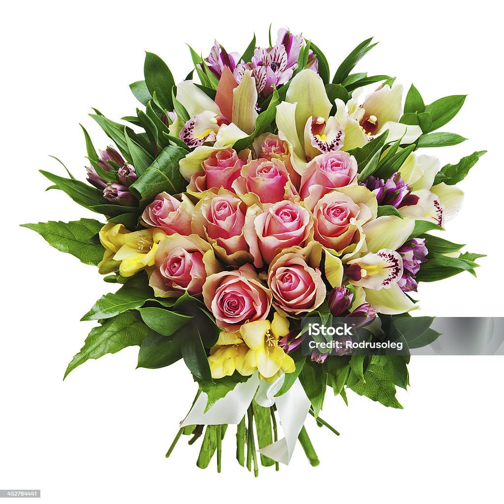 Blumenstrauß aus Rosen, Lilien, Orchideen - Lizenzfrei Blau Stock-Foto
