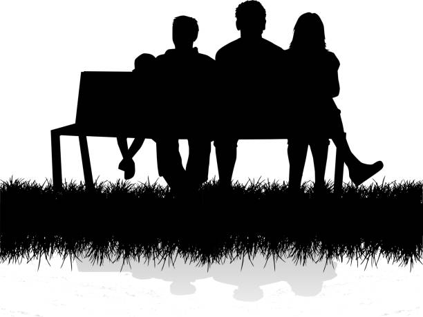 ilustrações de stock, clip art, desenhos animados e ícones de silhueta de família - bench park park bench silhouette