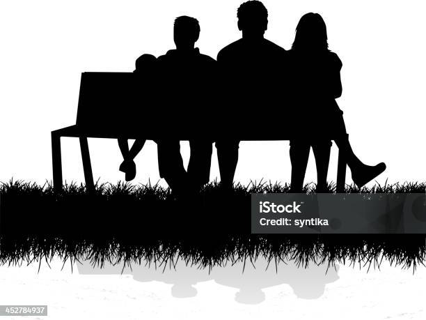 A Silhouette Of A Family Sitting On A Bench Outside Stock Illustration - Download Image Now