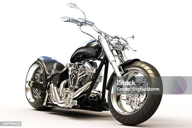 Custom Black Motorcycle Stock Photo - Download Image Now - Motorcycle, White Background, Customized