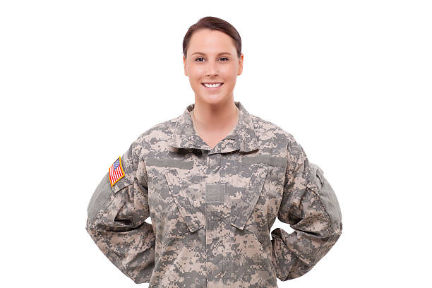 Portrait of a female soldier stock photo