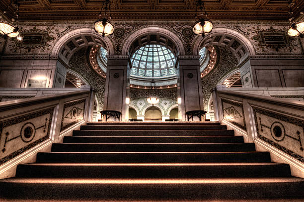 Chicago HDR High Dynamic Range Image of Chicago architecture. stairwell chandelier stock pictures, royalty-free photos & images