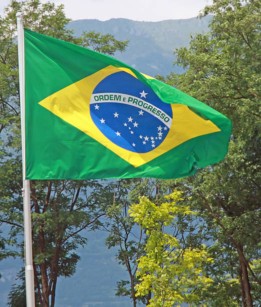 istock flag of Brazil that move in the wind fan 452954093