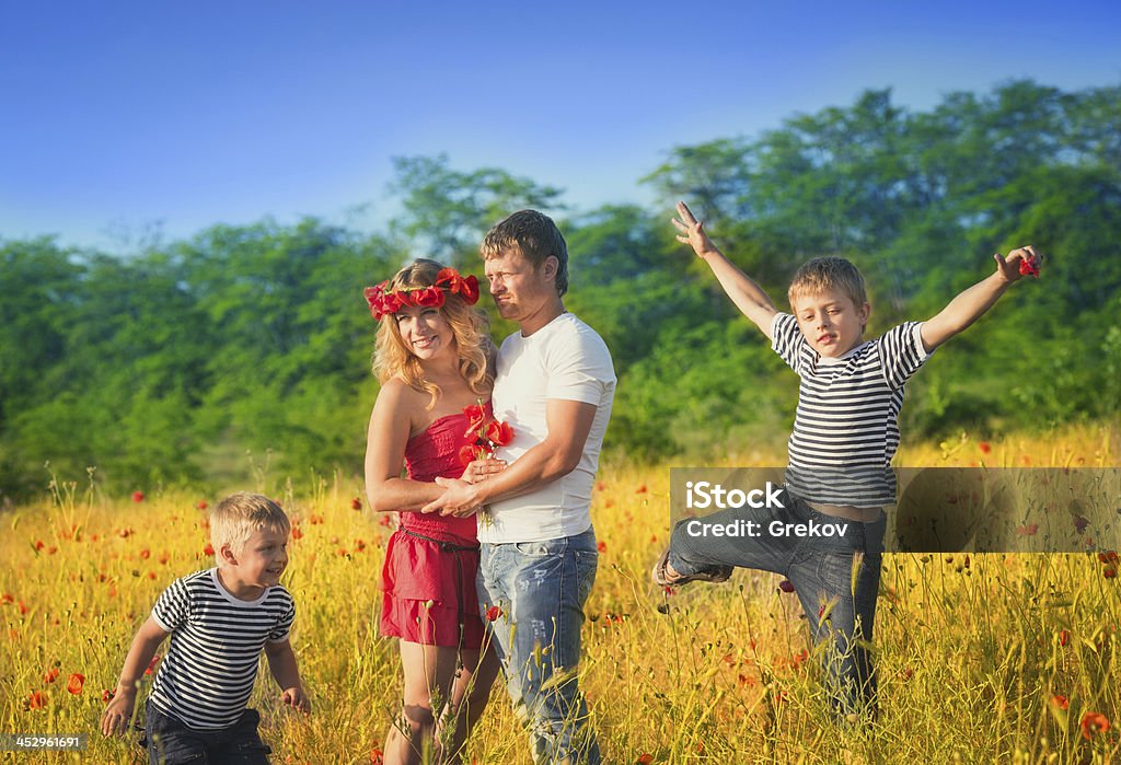 Famiglia Giocando sul prato - Foto stock royalty-free di Adulto