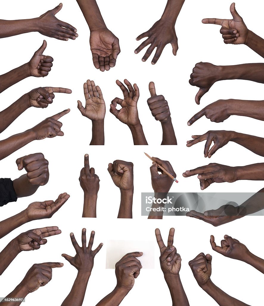 Hand gestures collection African Ethnicity Stock Photo