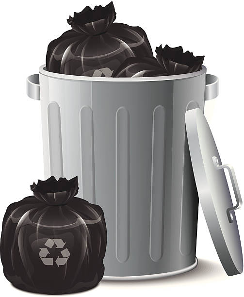 Iron Bin With Garbage Bag Iron Bin With Garbage Bag tying-garbage-bag stock illustrations