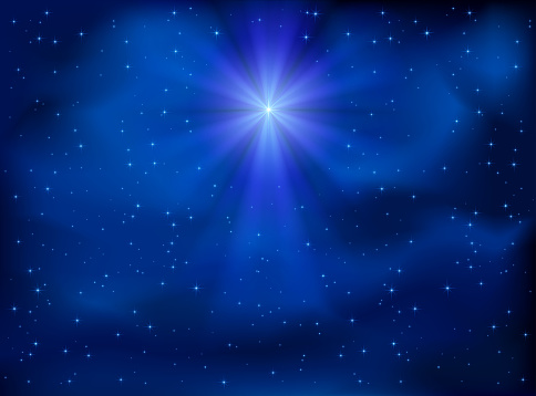 Shining Christmas star in the night sky, illustration.