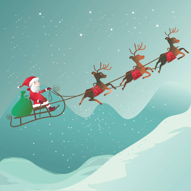 istock santa claus is flying with his reindeers over the mountains 452974157