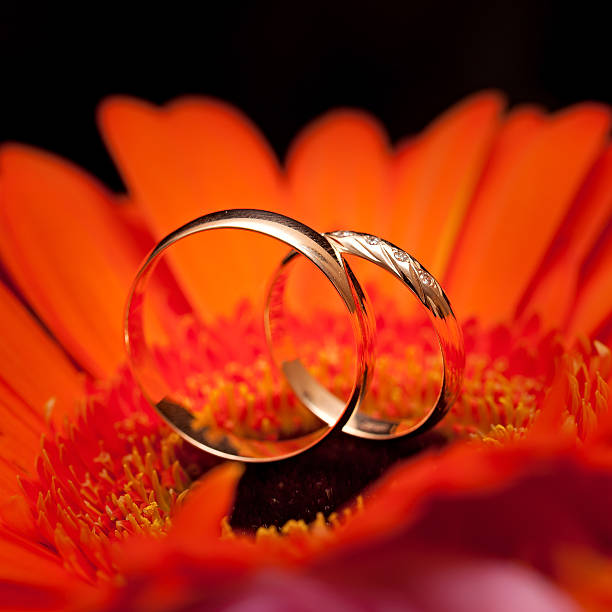 istock wedding rings  groom and bride on a bunch of flow 452974251