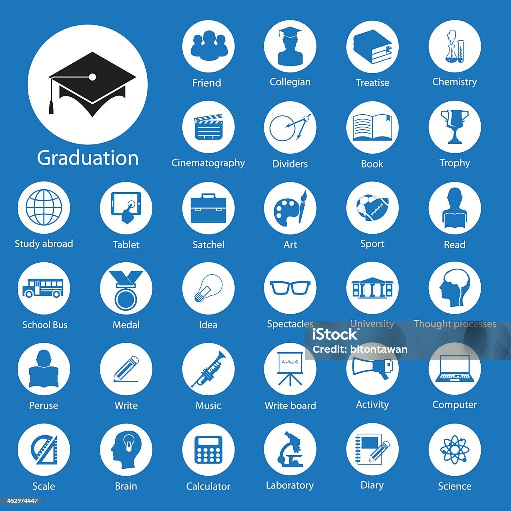 Various education round icons on a blue background Education icons set Accessibility stock vector