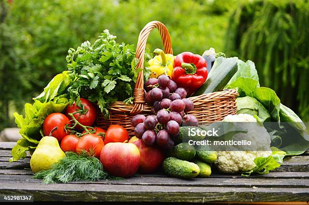 Variety Of Fresh Organic Vegetables In The Garden Stock Photo - Download Image Now - Apple - Fruit, Basket, Broccoli