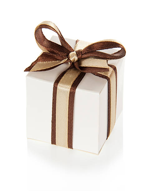 istock Gift in white box with a brown ribbon 452983013