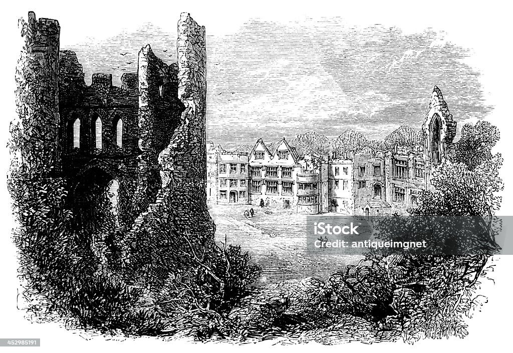 19 th century grabado og Dudley Castle, West Midlands, Reino Unido - Ilustración de stock de Castillo - Estructura de edificio libre de derechos