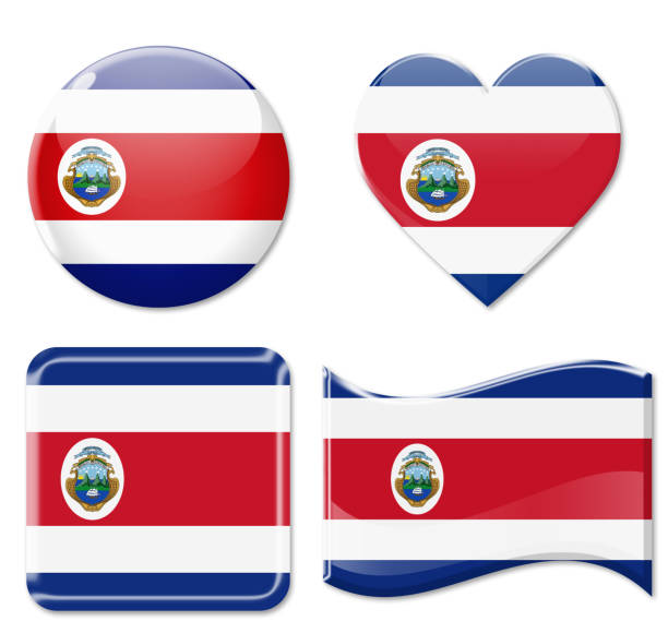 Costa Rica Flags & Icon Set Isolated on White