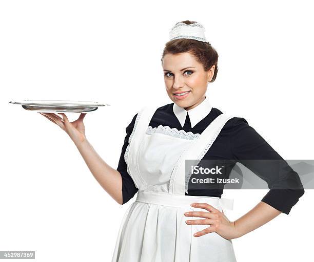 Victorian Style Maid Stock Photo - Download Image Now - Waiter, Tray, Headband