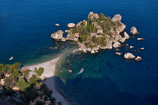 Isola Bella Taormina, Sicily, Italy - Aerial view of Isola Bella isola bella taormina stock pictures, royalty-free photos & images