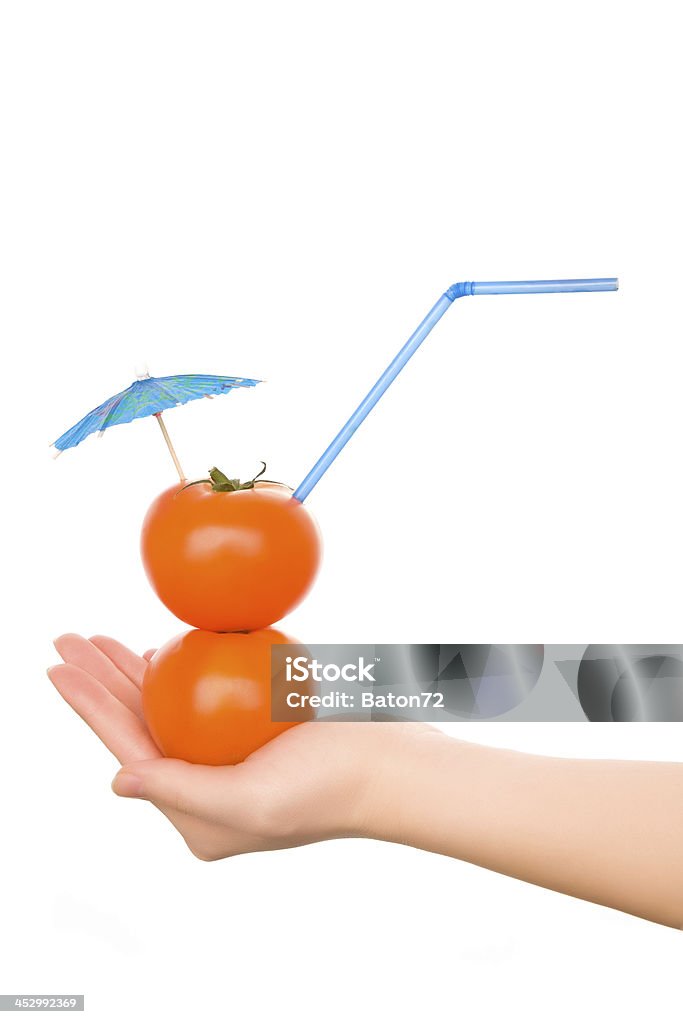 Dois tomatos com palha Guarda-sol e cocktail - Royalty-free Alimentação Saudável Foto de stock