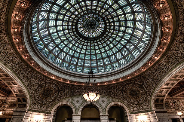 chicago architecture hdr. - dome skylight stained glass glass fotografías e imágenes de stock