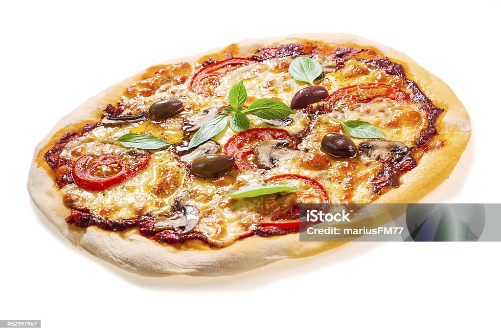 Pizza Margherita isolated pizza margherita with fresh basil Pizza Stock Photo