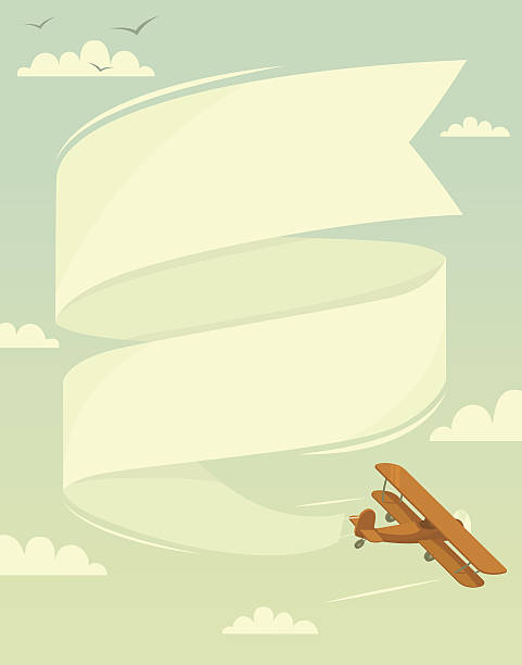 복엽기, 배너입니다 - airplane banner biplane retro revival stock illustrations