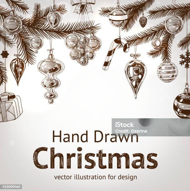 Hand Drawn Christmas Background Stock Illustration - Download Image Now - Branch - Plant Part, Candy Cane, Christmas