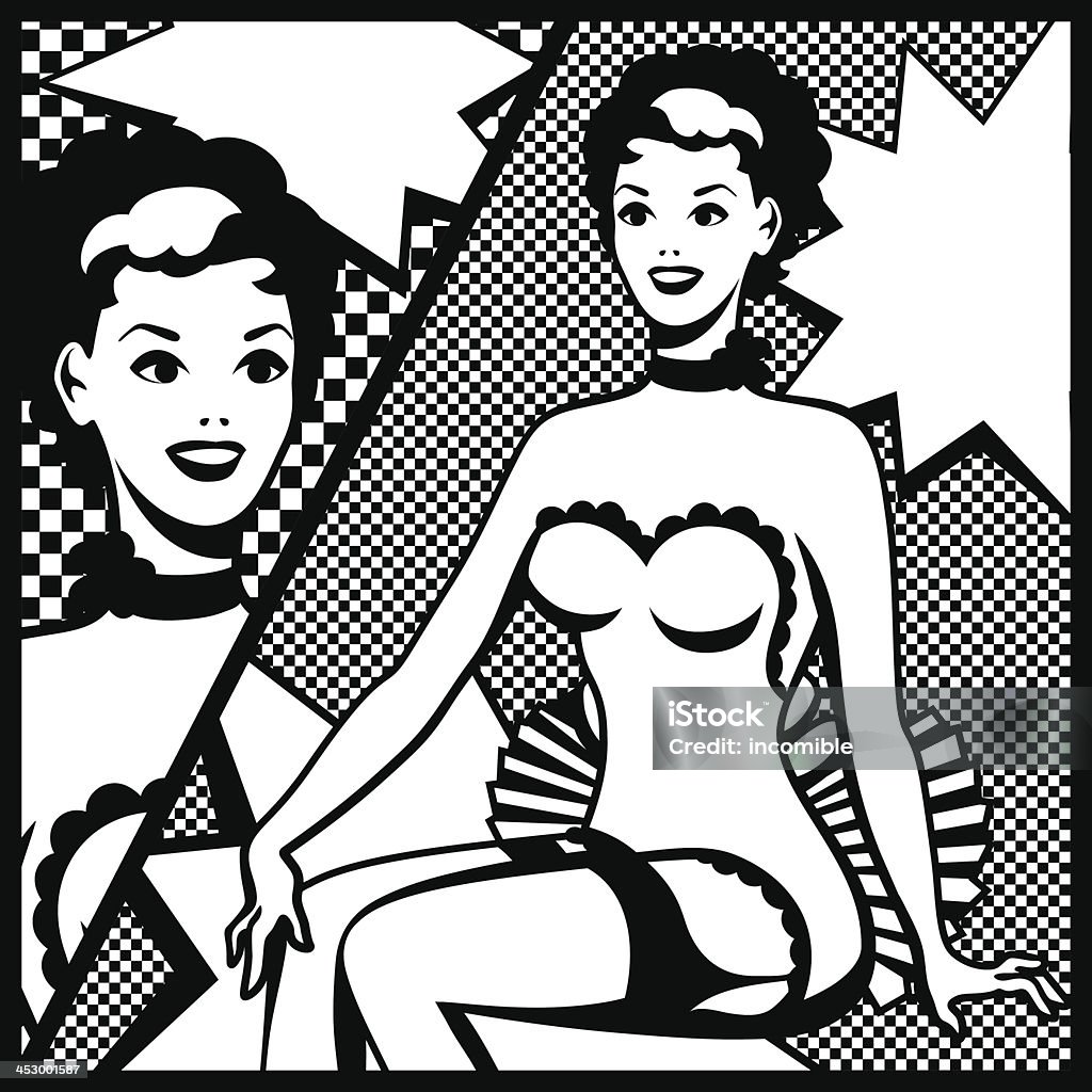 Ilustración de una chica retro en Arte pop estilo. - arte vectorial de 1940-1949 libre de derechos