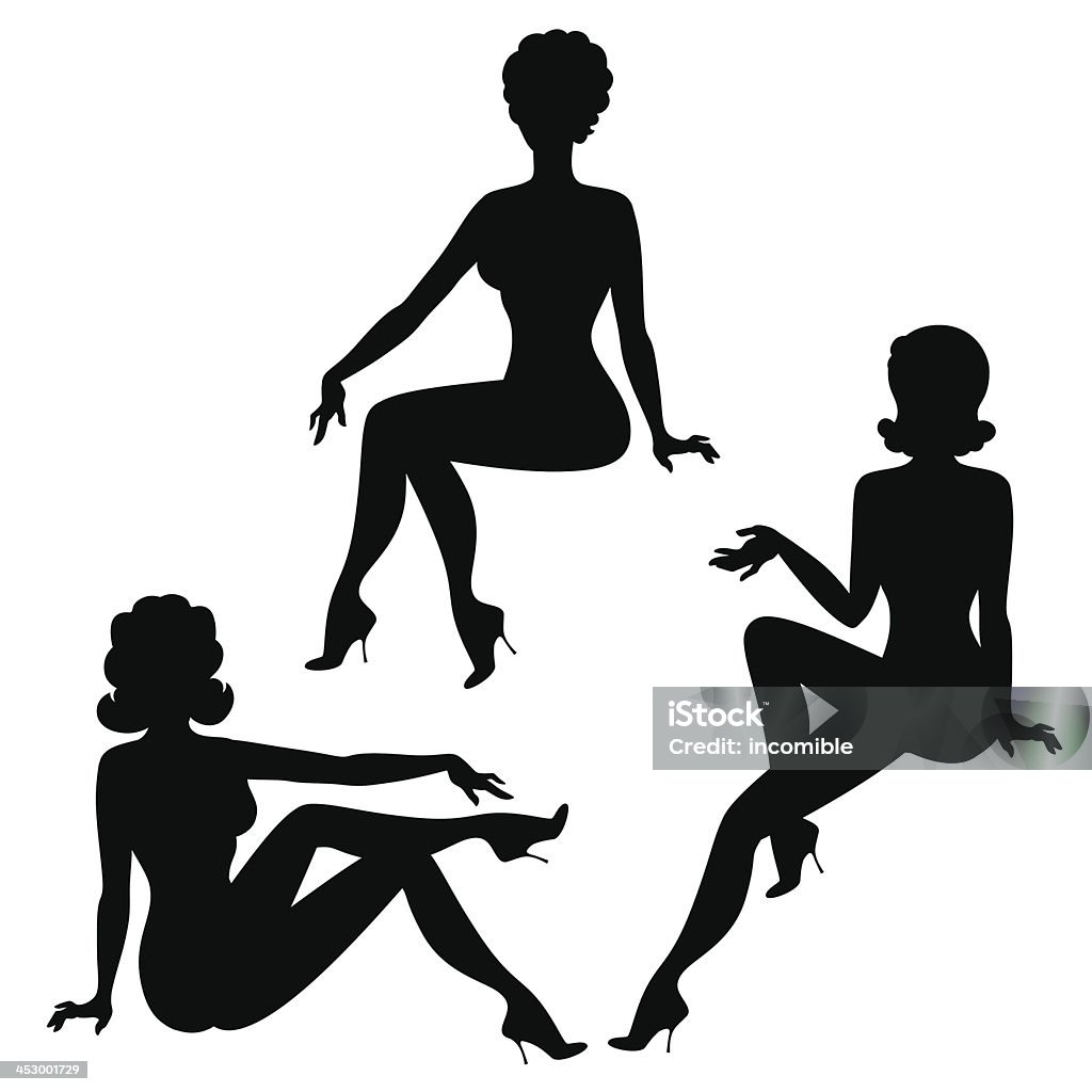 Silhouettes of beautiful pin up girls 1950s style. Women stock vector