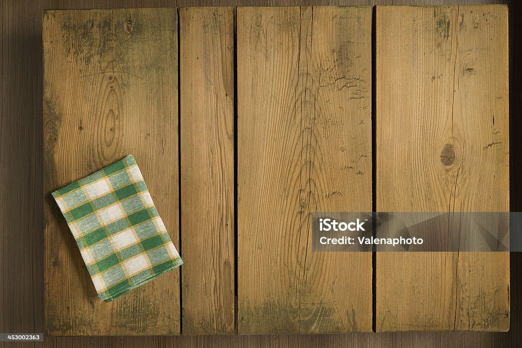 Cookbook background table Cookbook backrgound. Picnic table with plaid cloth. Dining Table Stock Photo