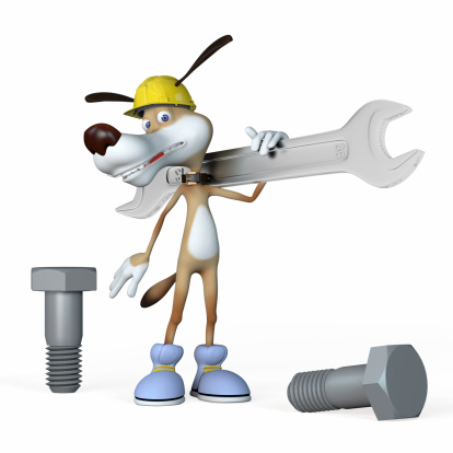 Illustration, Dog worker..Dog working at plant with tools.