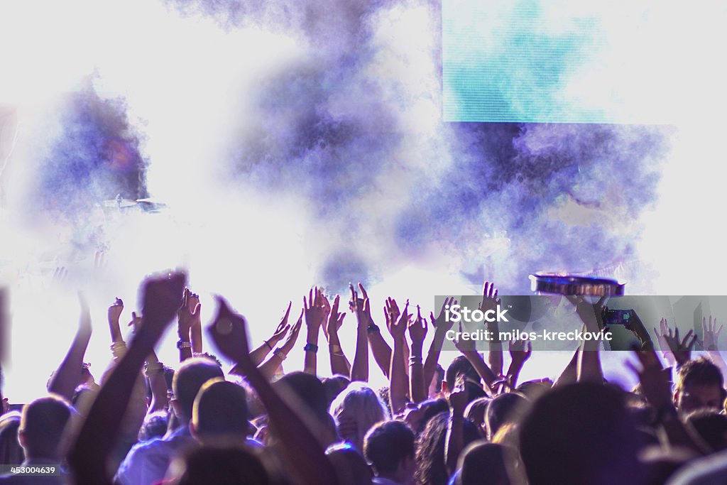 Crowd on concert Crowd on concert with lots of people raising their hands Abstract Stock Photo