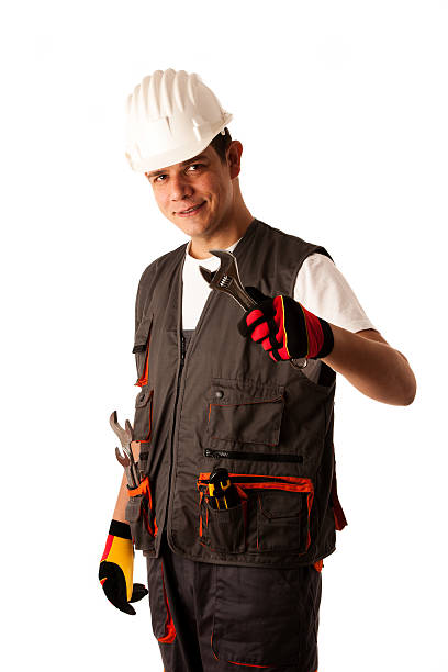 istock Young mechanic isolated over white background 453005051