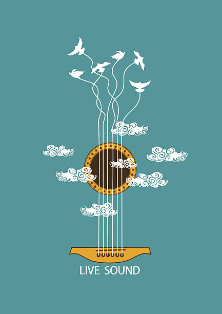 musik-illustration mit konzept-gitarre - musical instrument audio stock-grafiken, -clipart, -cartoons und -symbole