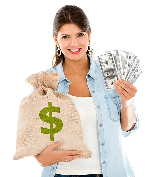 Photo of Woman holding a money sack