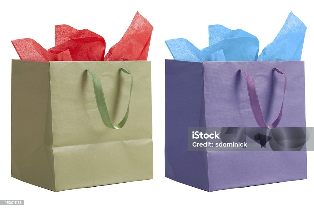 Colorful Isolated Gift Bags With Tissue Paper Stock Photo