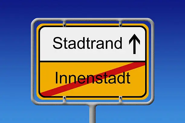 Illustration of a German City Sign with the words Innenstadt-Stadtrand (Downtown -  Suburb)
