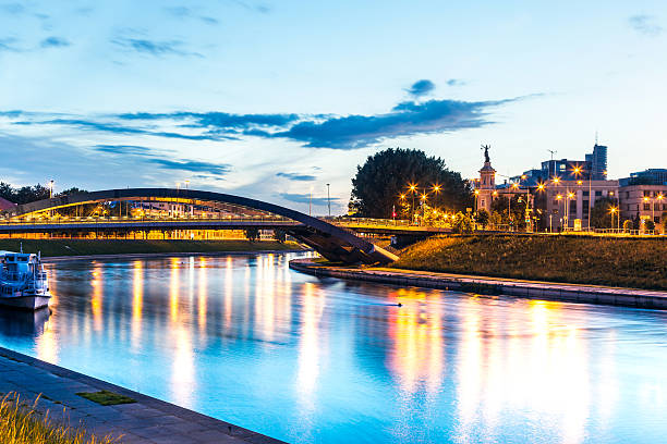 Night time in Zurich. Tram passing by on a bridge. Long exposure shot.See other Zurich shots