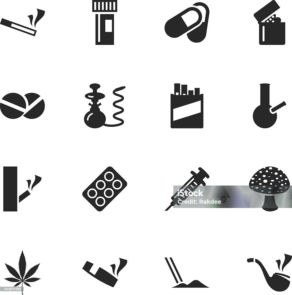Narcotici Silhouette e icone di farmaci - arte vettoriale royalty-free di Fumare