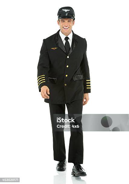 Happy Airline Pilot Walking Stock Photo - Download Image Now - 30-39 Years, Adult, Adults Only