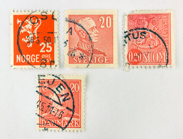 istock Scandinavian postal stamps in geographical composition 453028819