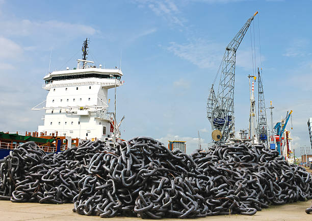 istock Pile of anchor chain at a shipyard 453031687
